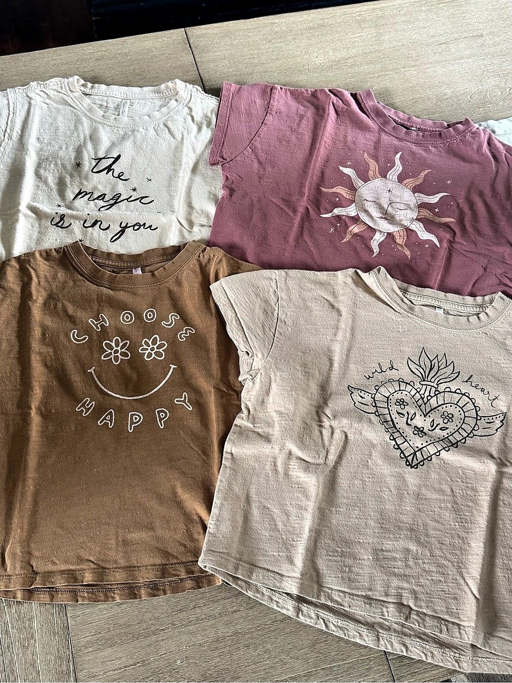 Rylee + Cru Kids Graphic T-Shirt 4-Piece Set Brown & Pink